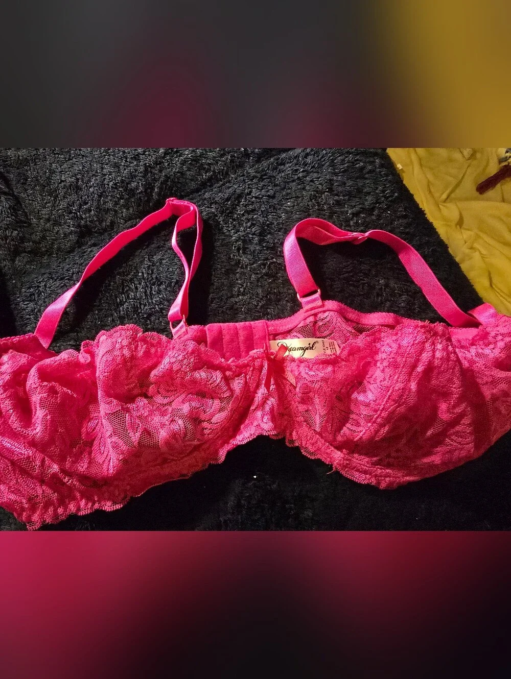 Dreamgirl Women's Size 42 Neon Pink Lace Underwire Unlined Sheer Balconette Bra!